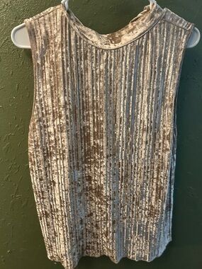 Mock Neck Sleeveless Crushed Velvet Tank Top - Taupe